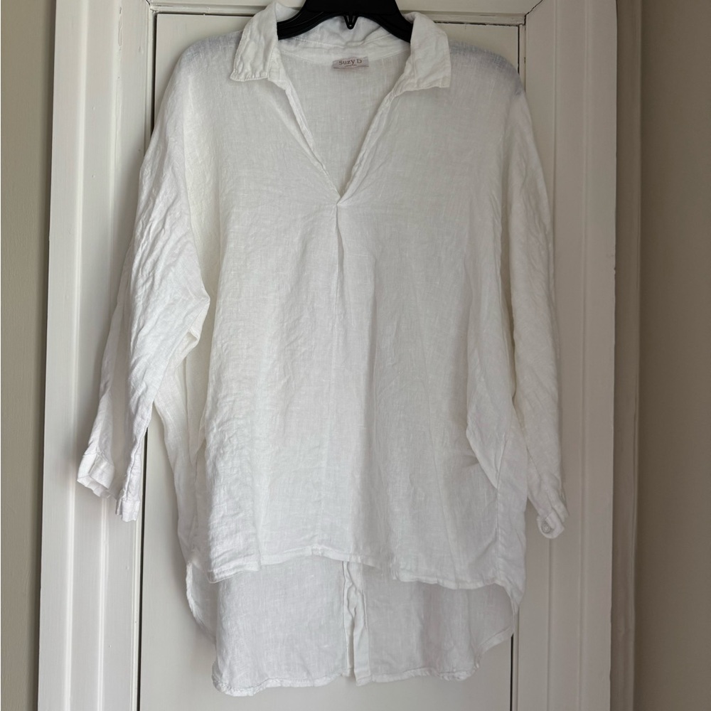 Suzy D Off-White Linen Top